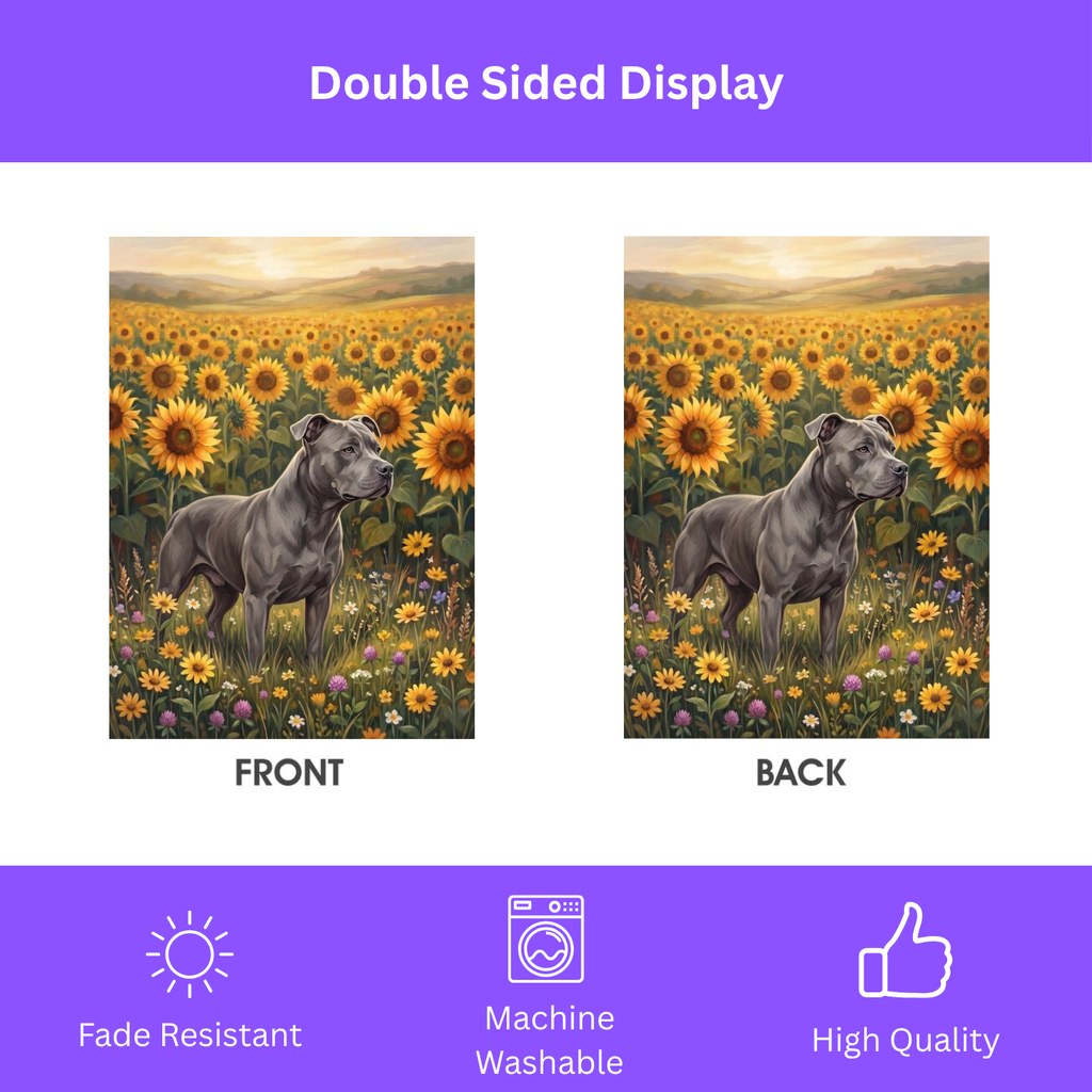 Sunflower Field Gray American Pitbull Terrier Garden Flag