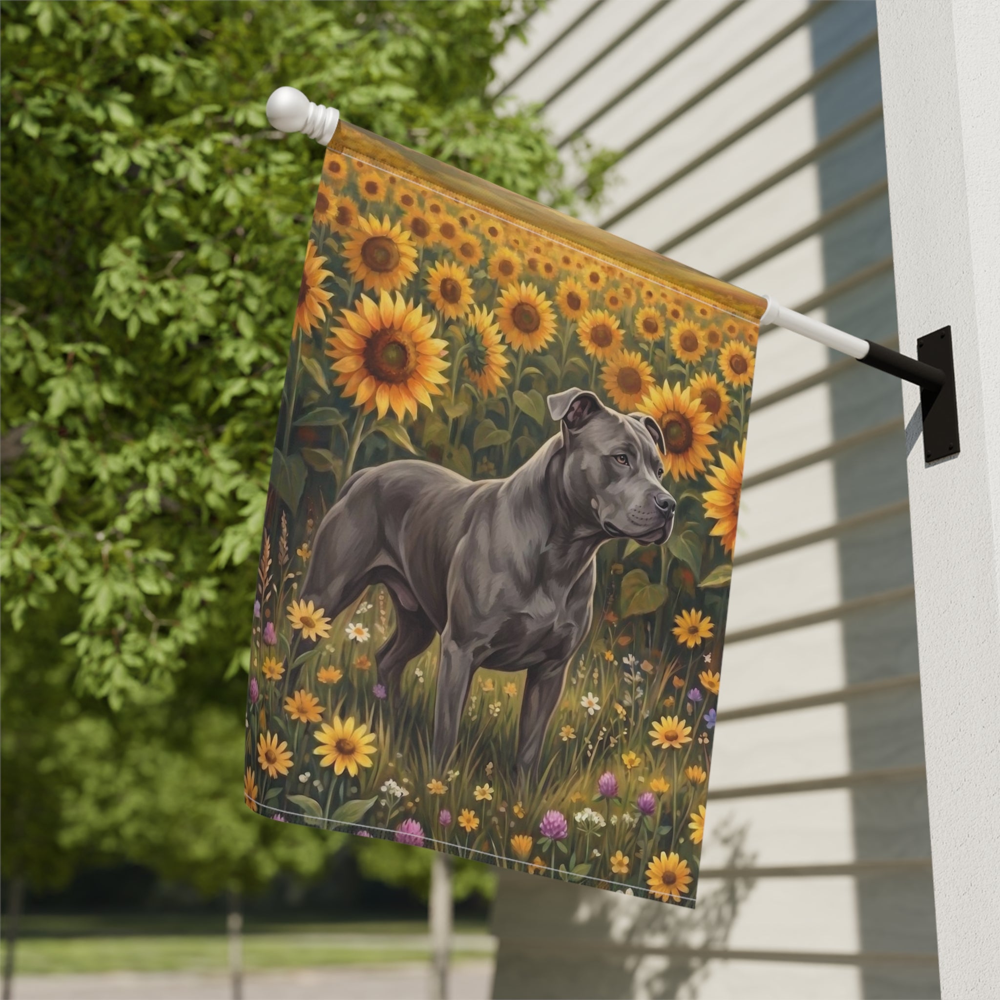 Sunflower Field Gray American Pitbull Terrier Garden Flag
