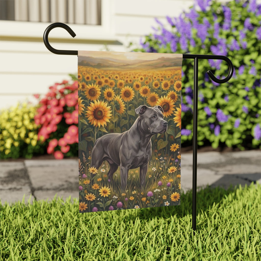 Sunflower Field Gray American Pitbull Terrier Garden Flag