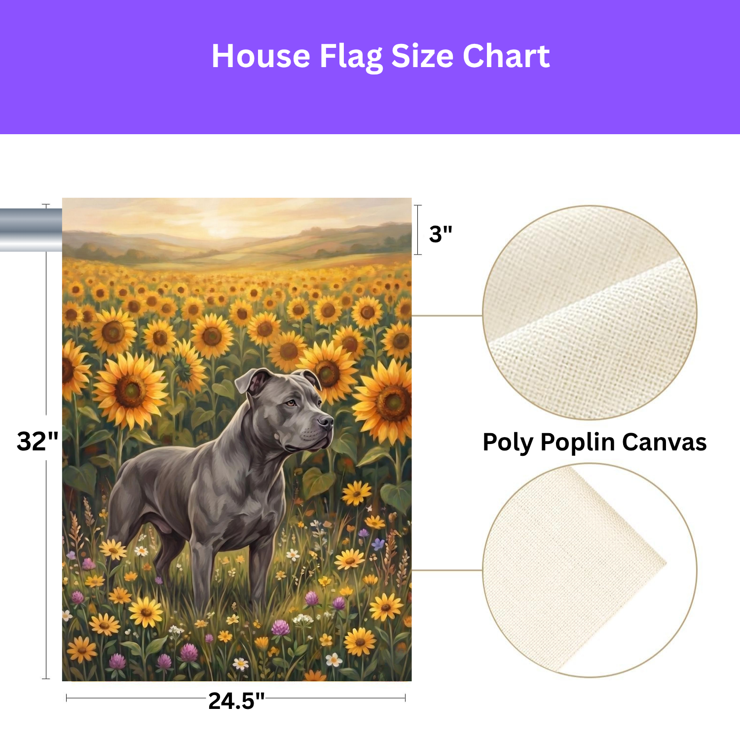 Sunflower Field Gray American Pitbull Terrier Garden Flag