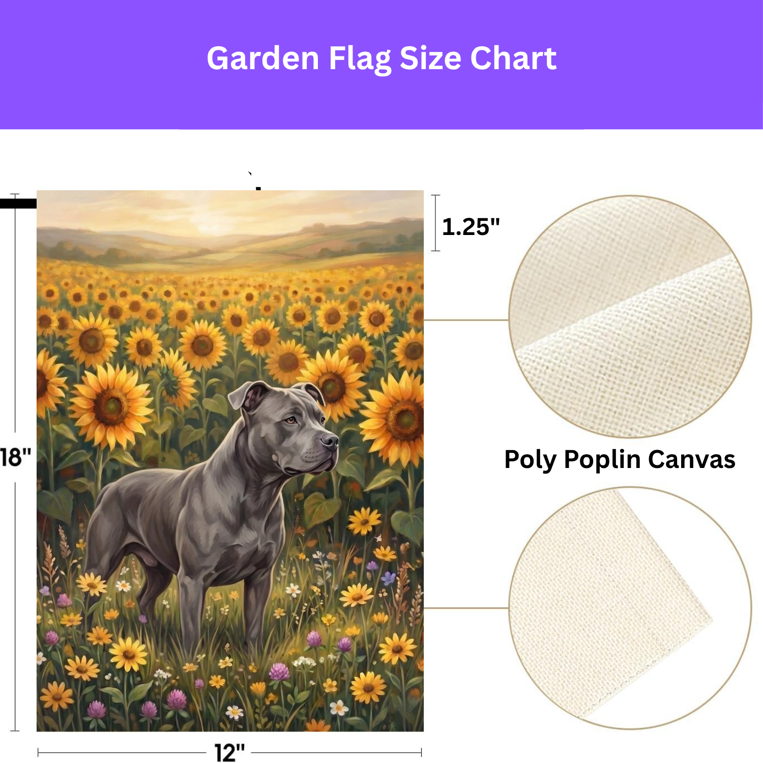 Sunflower Field Gray American Pitbull Terrier Garden Flag
