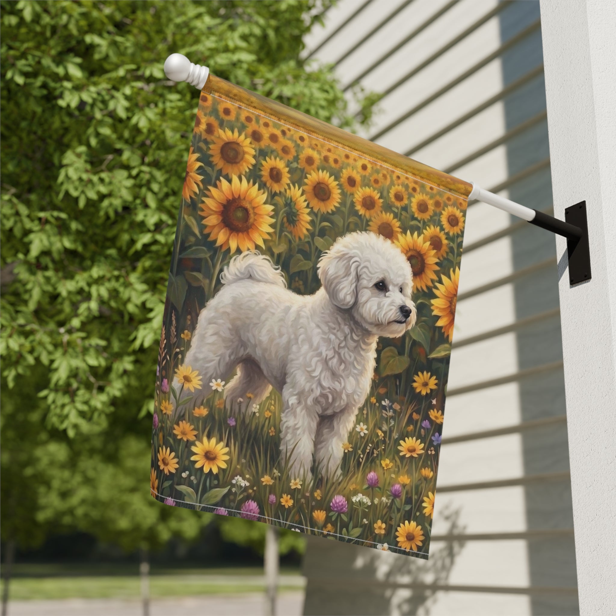 Sunflower Field White Bichon Frise Garden Flag