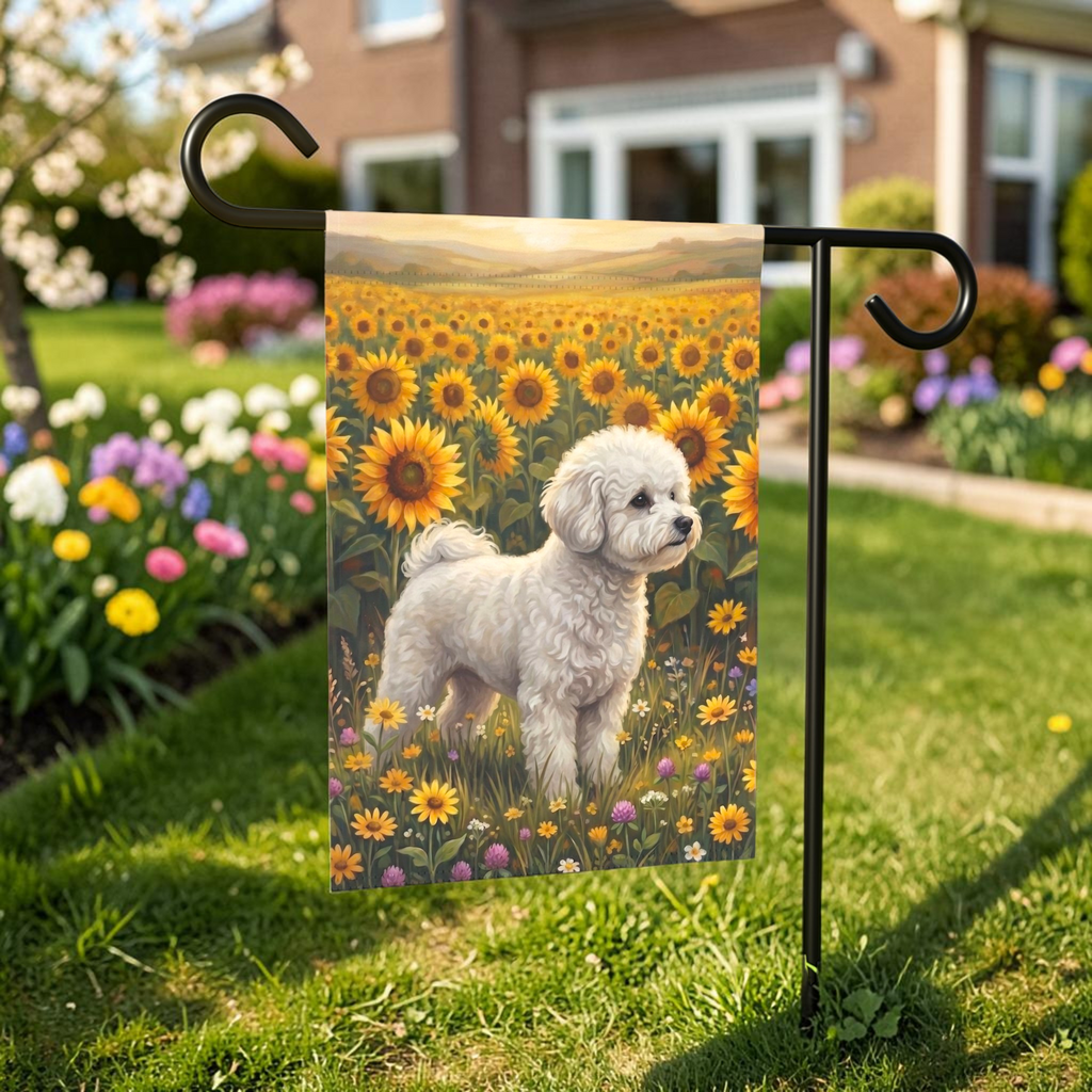 Sunflower Field White Bichon Frise Garden Flag