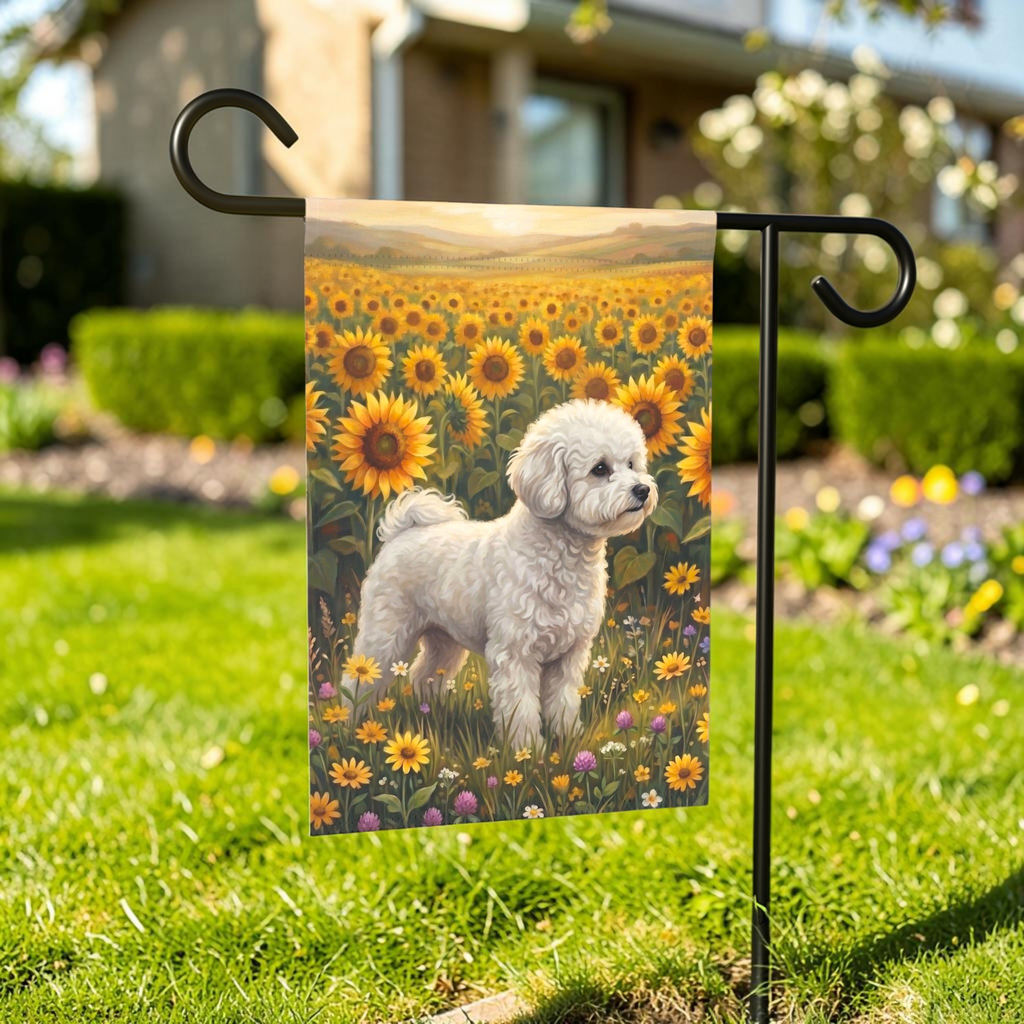 Sunflower Field White Bichon Frise Garden Flag