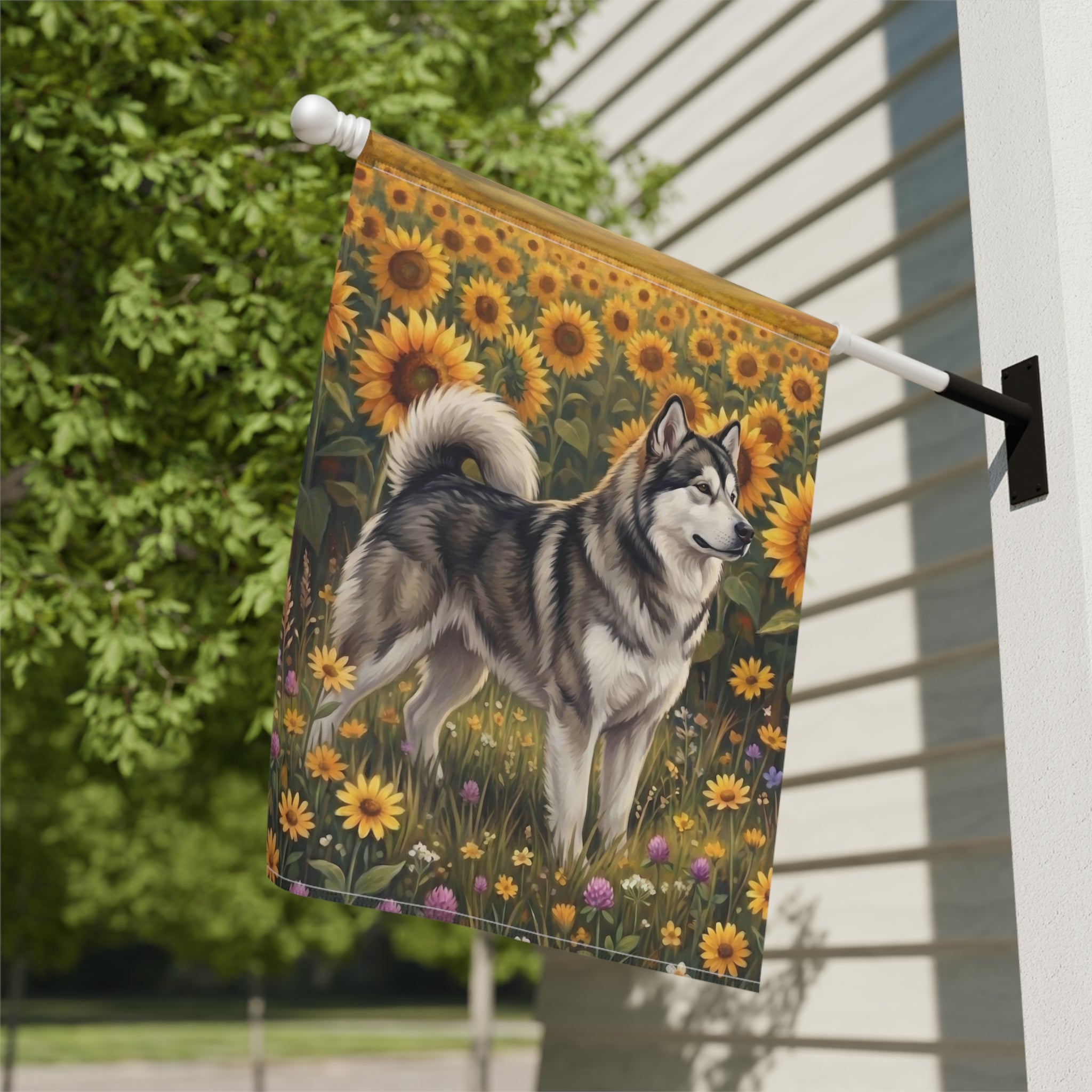 Sunflower Field Alaskan Malamute Garden Flag