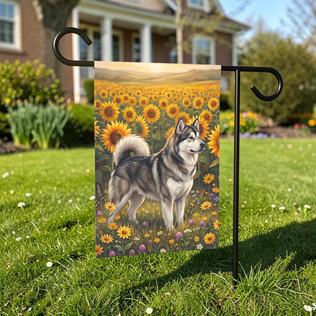 Sunflower Field Alaskan Malamute Garden Flag