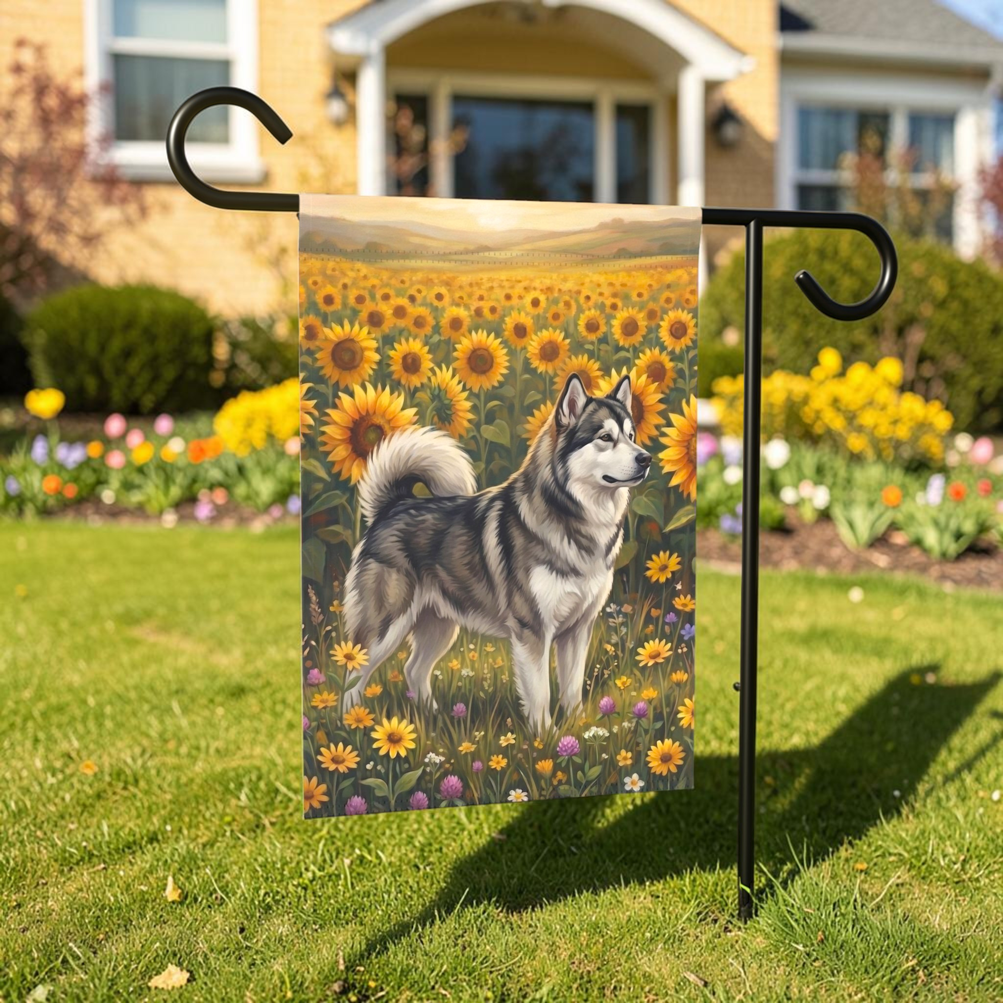 Sunflower Field Alaskan Malamute Garden Flag