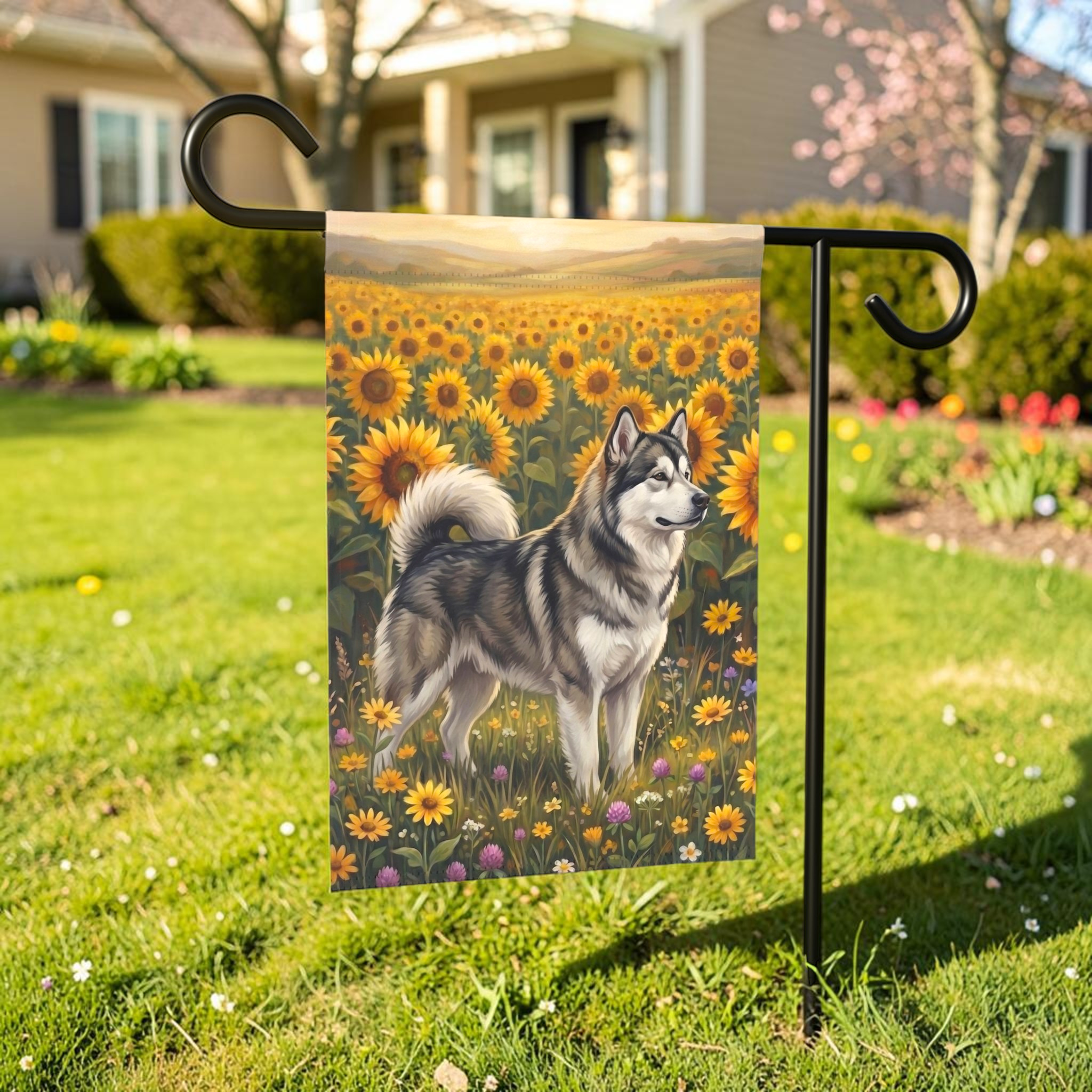 Sunflower Field Alaskan Malamute Garden Flag
