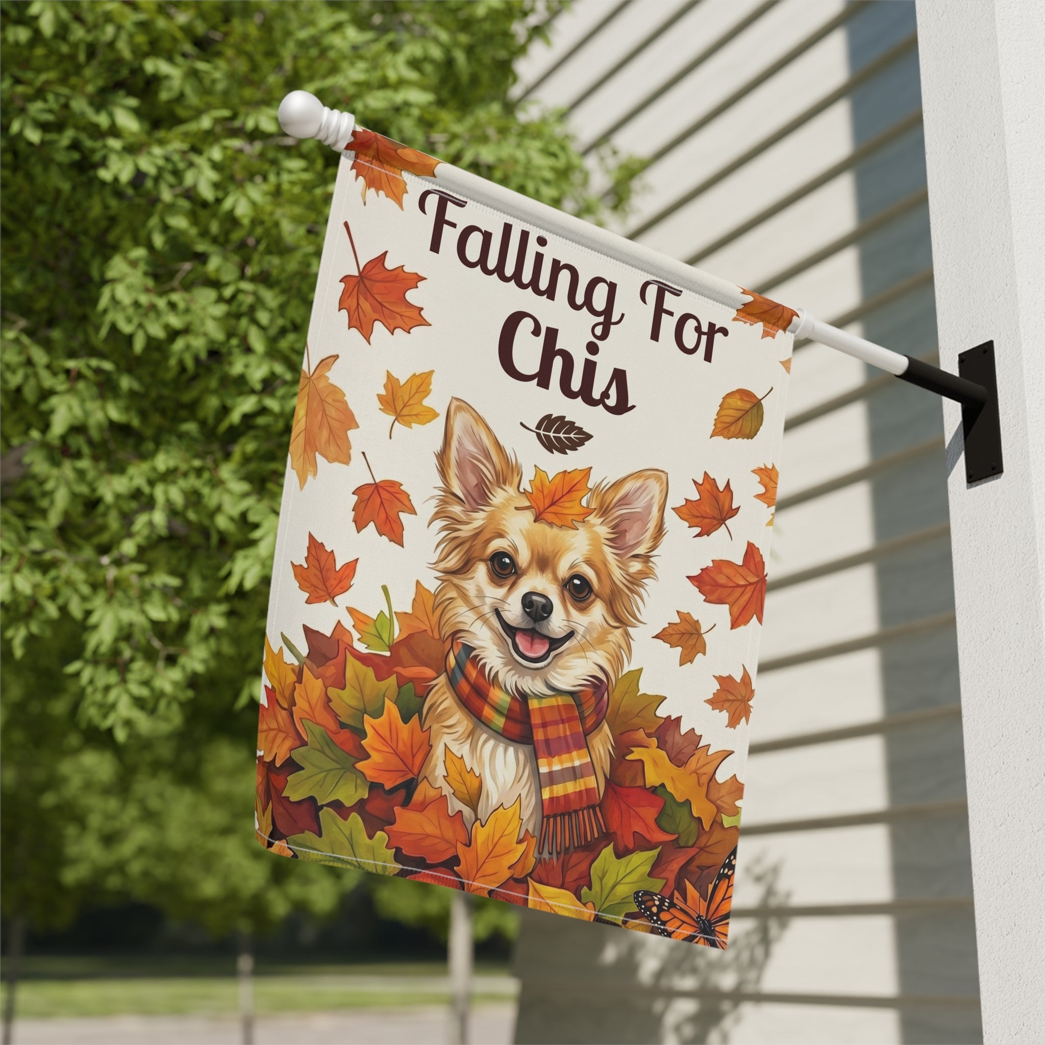 Falling for Chis Chihuahua Autumn Garden Flag