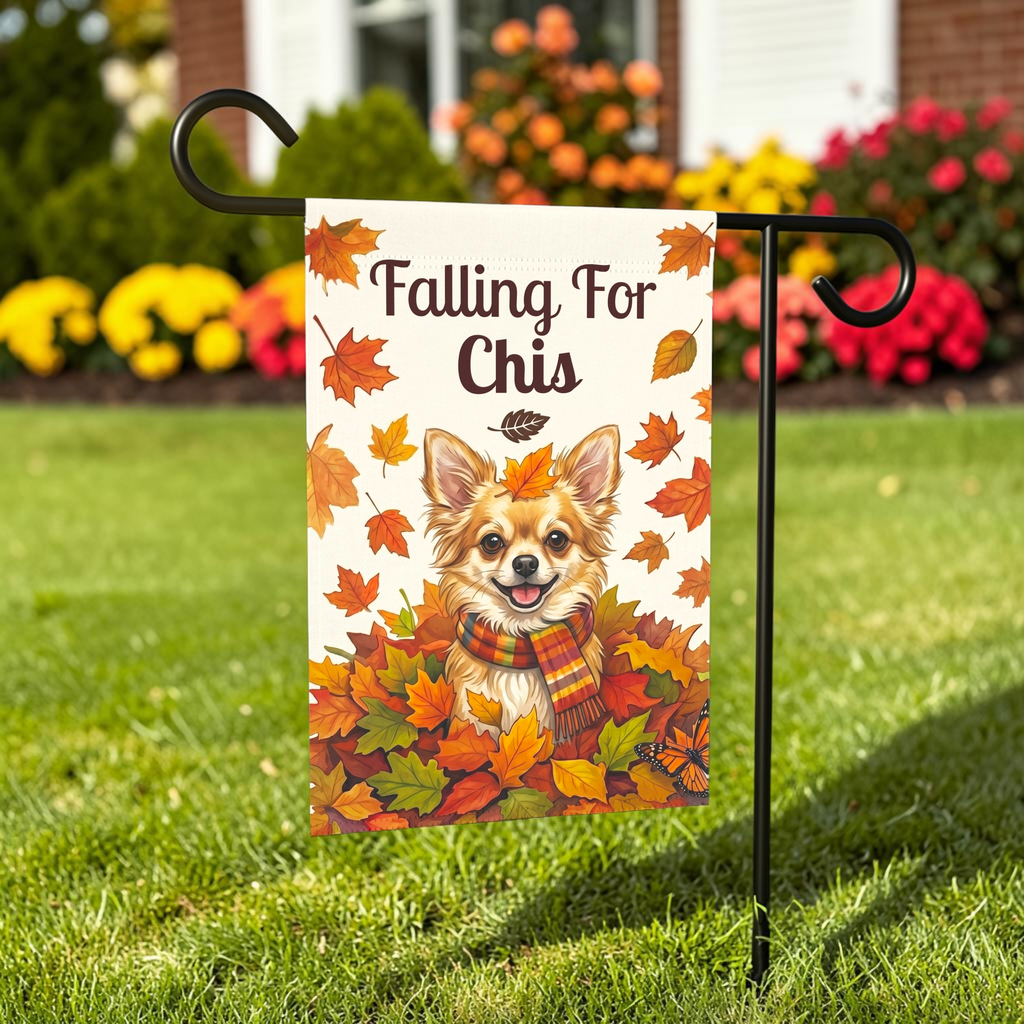 Falling for Chis Chihuahua Autumn Garden Flag
