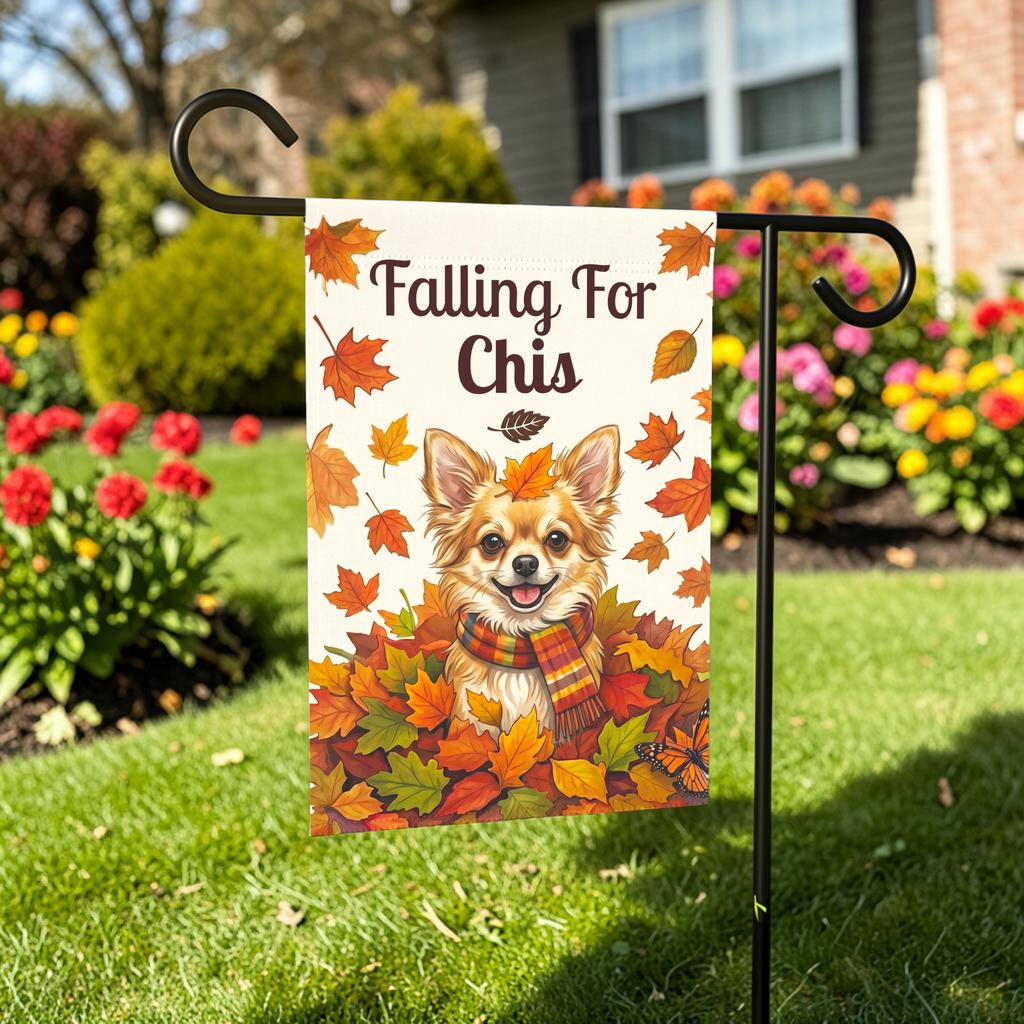 Falling for Chis Chihuahua Autumn Garden Flag