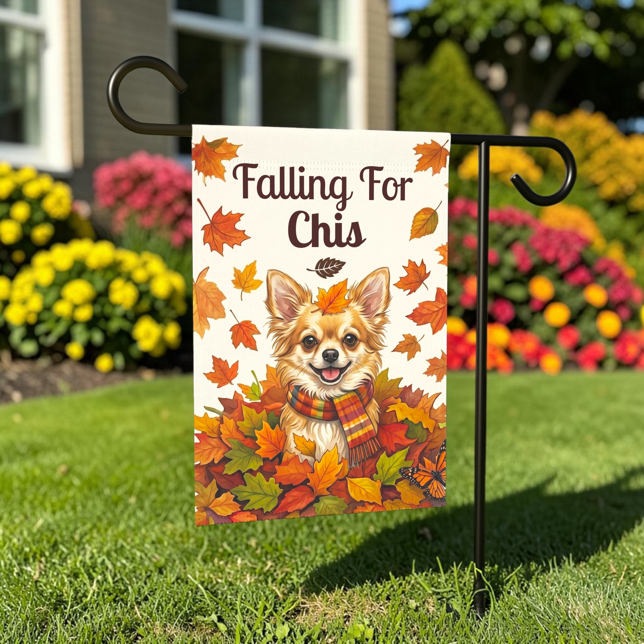 Falling for Chis Chihuahua Autumn Garden Flag