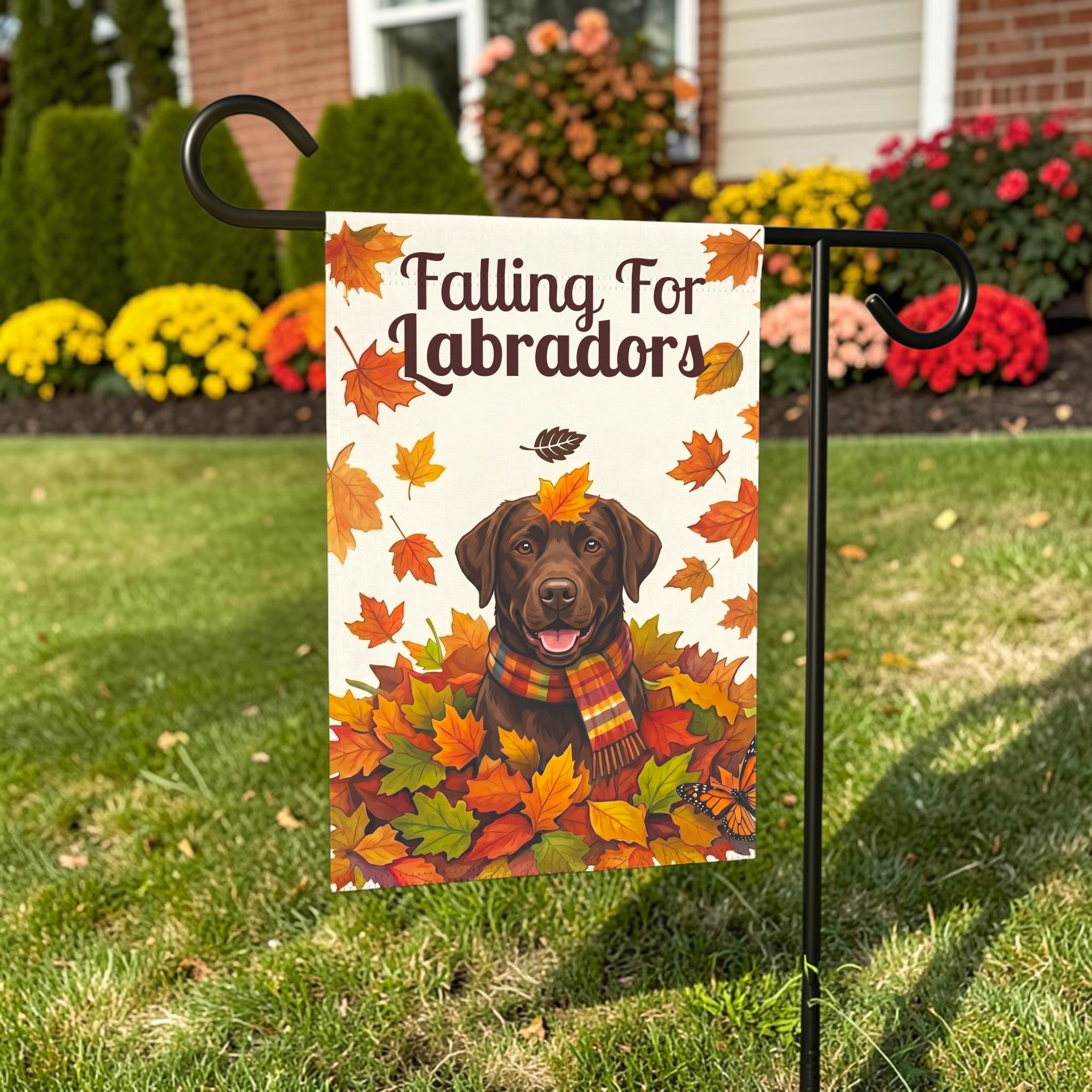 Falling For Labradors Chocolate Labrador Autumn Garden Flag