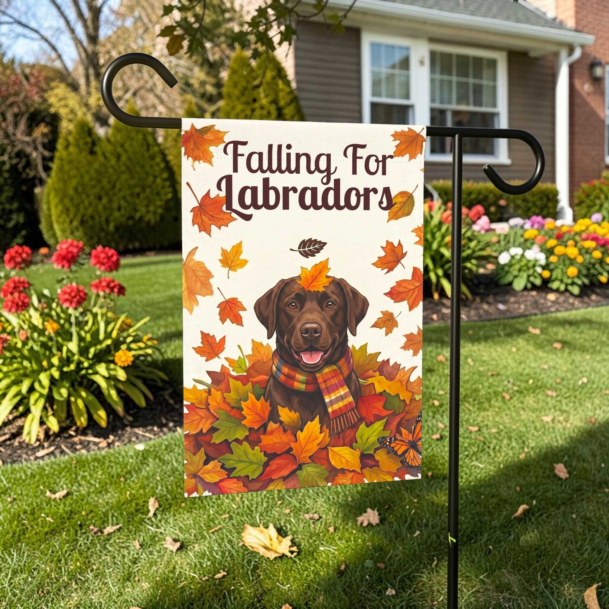 Falling For Labradors Chocolate Labrador Autumn Garden Flag