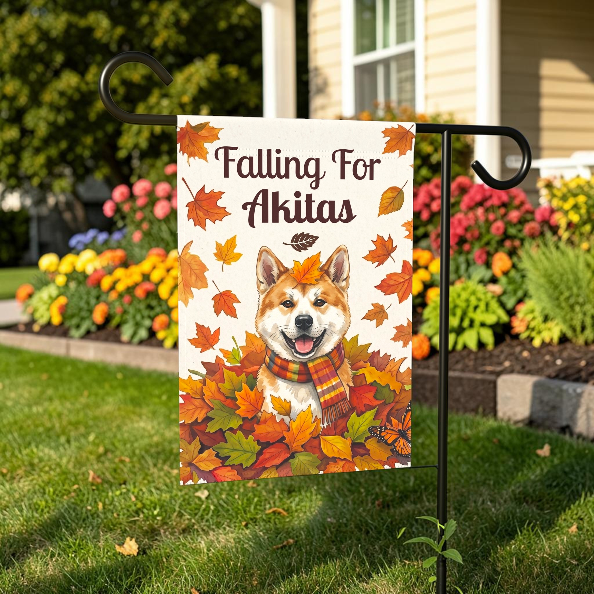Falling For Akitas Autumn Garden Flag