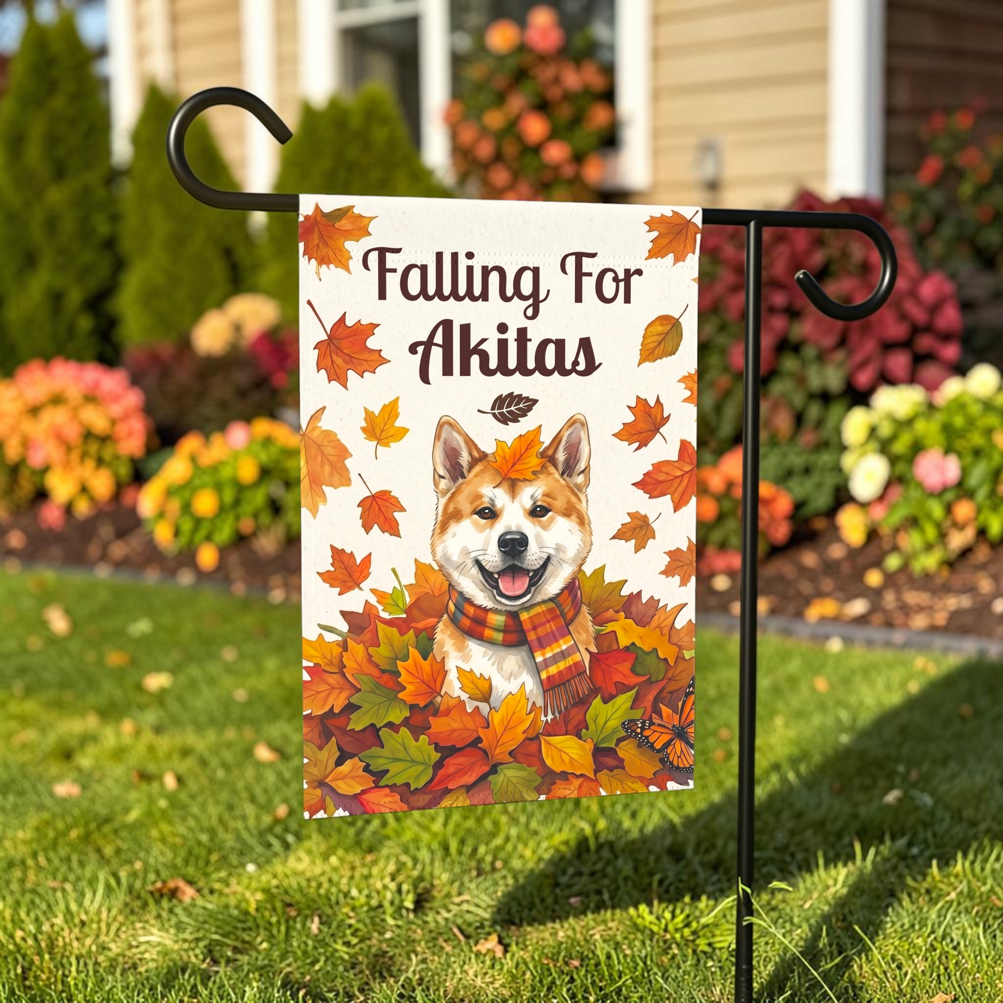 Falling For Akitas Autumn Garden Flag