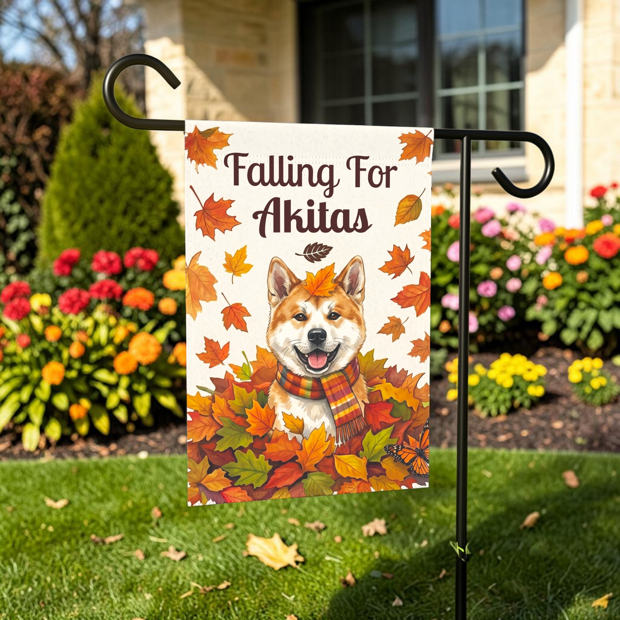 Falling For Akitas Autumn Garden Flag