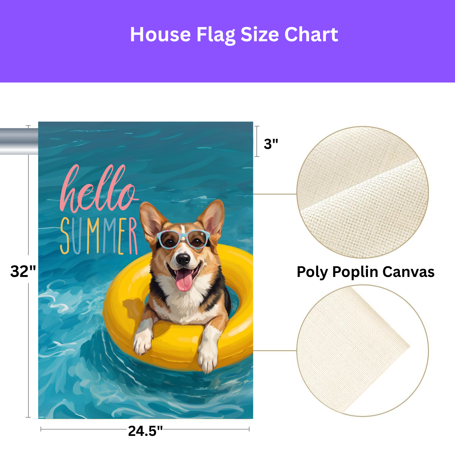 Hello Summer Tricolor Corgi Garden Flag