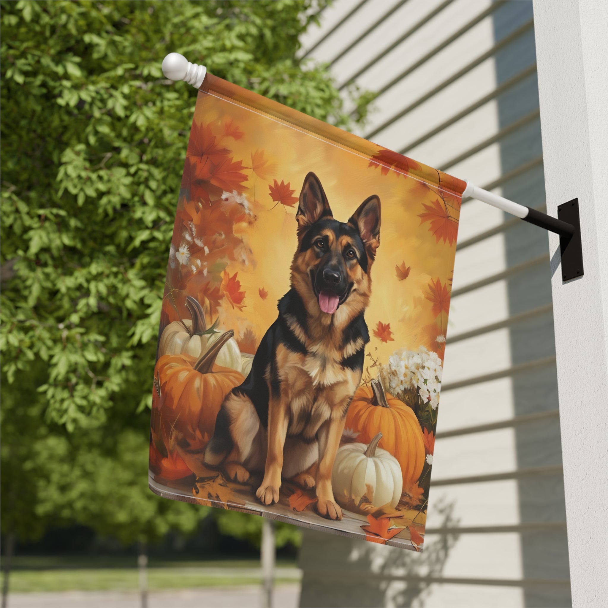 German Shepherd and Pumpkins Fall Garden Flag Double Sided 12x18 24x32 Outdoor