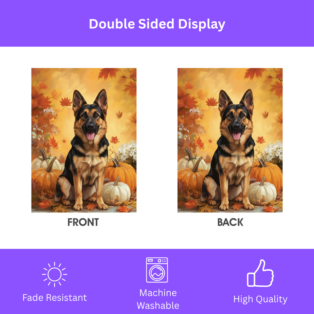 German Shepherd and Pumpkins Fall Garden Flag Double Sided 12x18 24x32 Outdoor