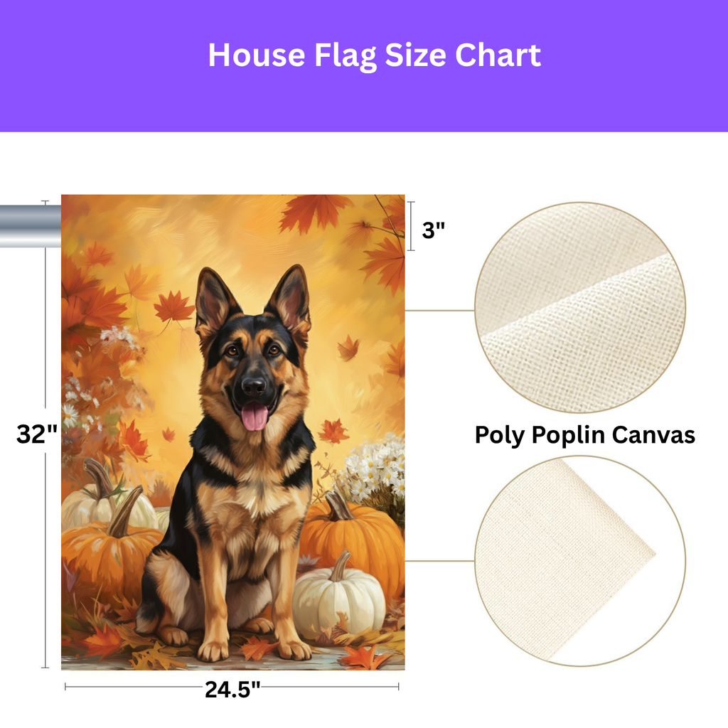 German Shepherd and Pumpkins Fall Garden Flag Double Sided 12x18 24x32 Outdoor