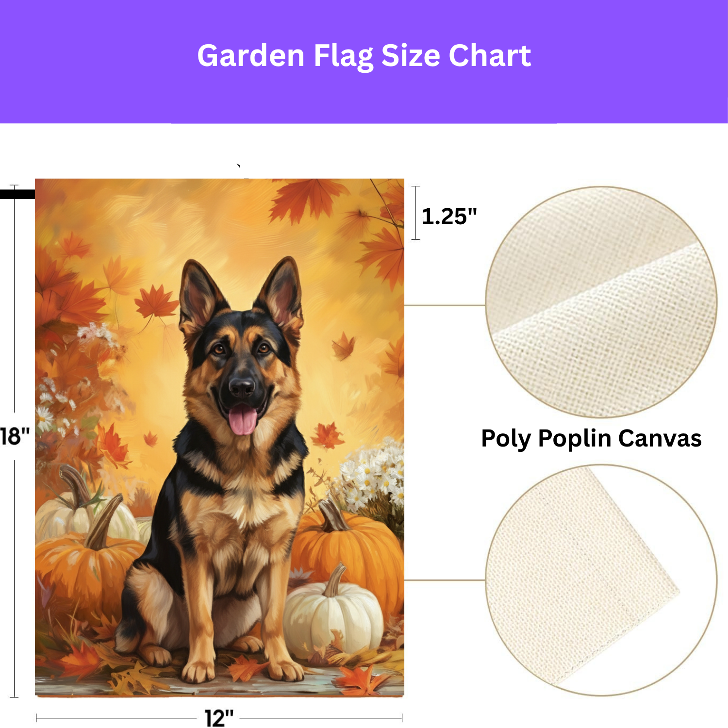 German Shepherd and Pumpkins Fall Garden Flag Double Sided 12x18 24x32 Outdoor