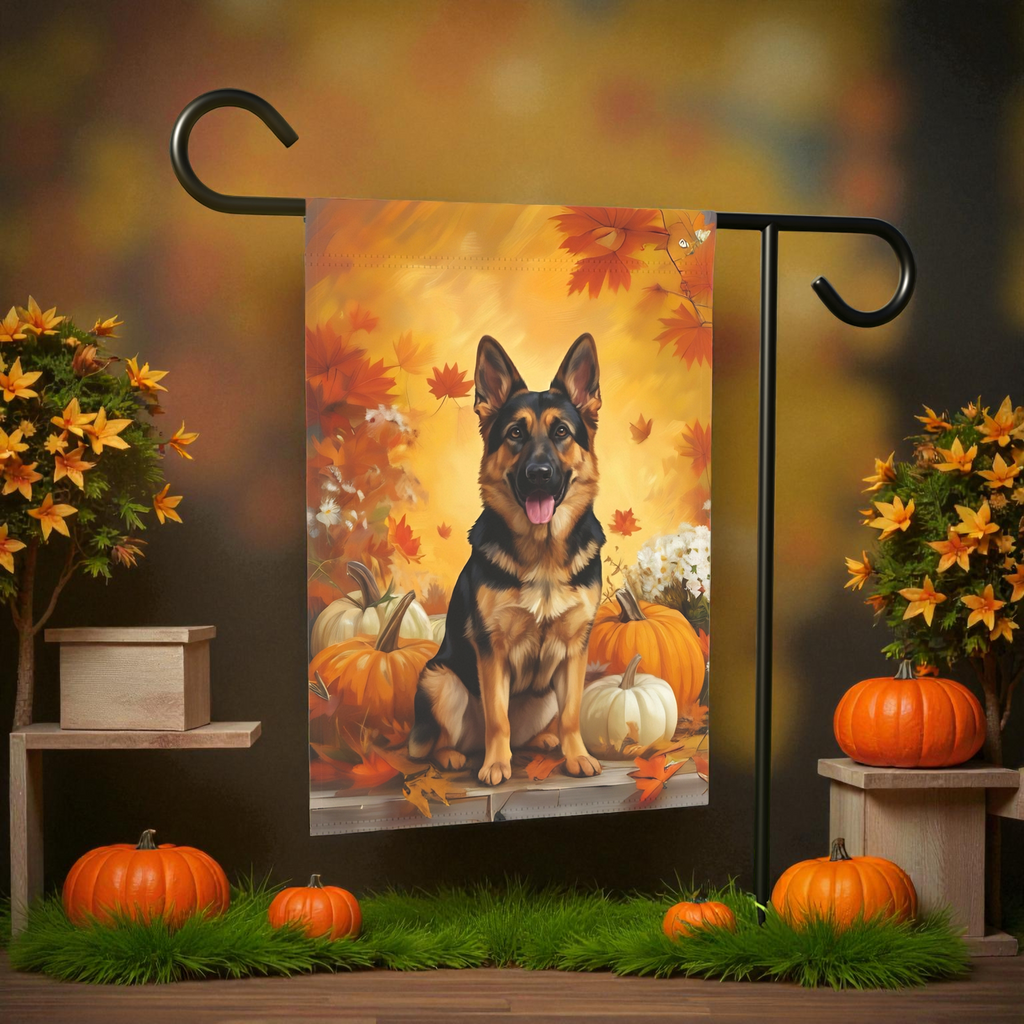 German Shepherd and Pumpkins Fall Garden Flag Double Sided 12x18 24x32 Outdoor