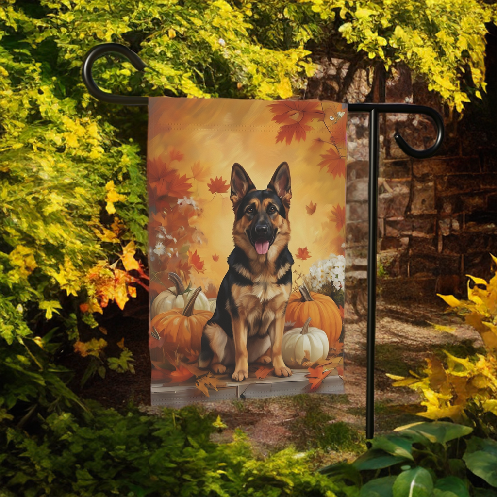 German Shepherd and Pumpkins Fall Garden Flag Double Sided 12x18 24x32 Outdoor