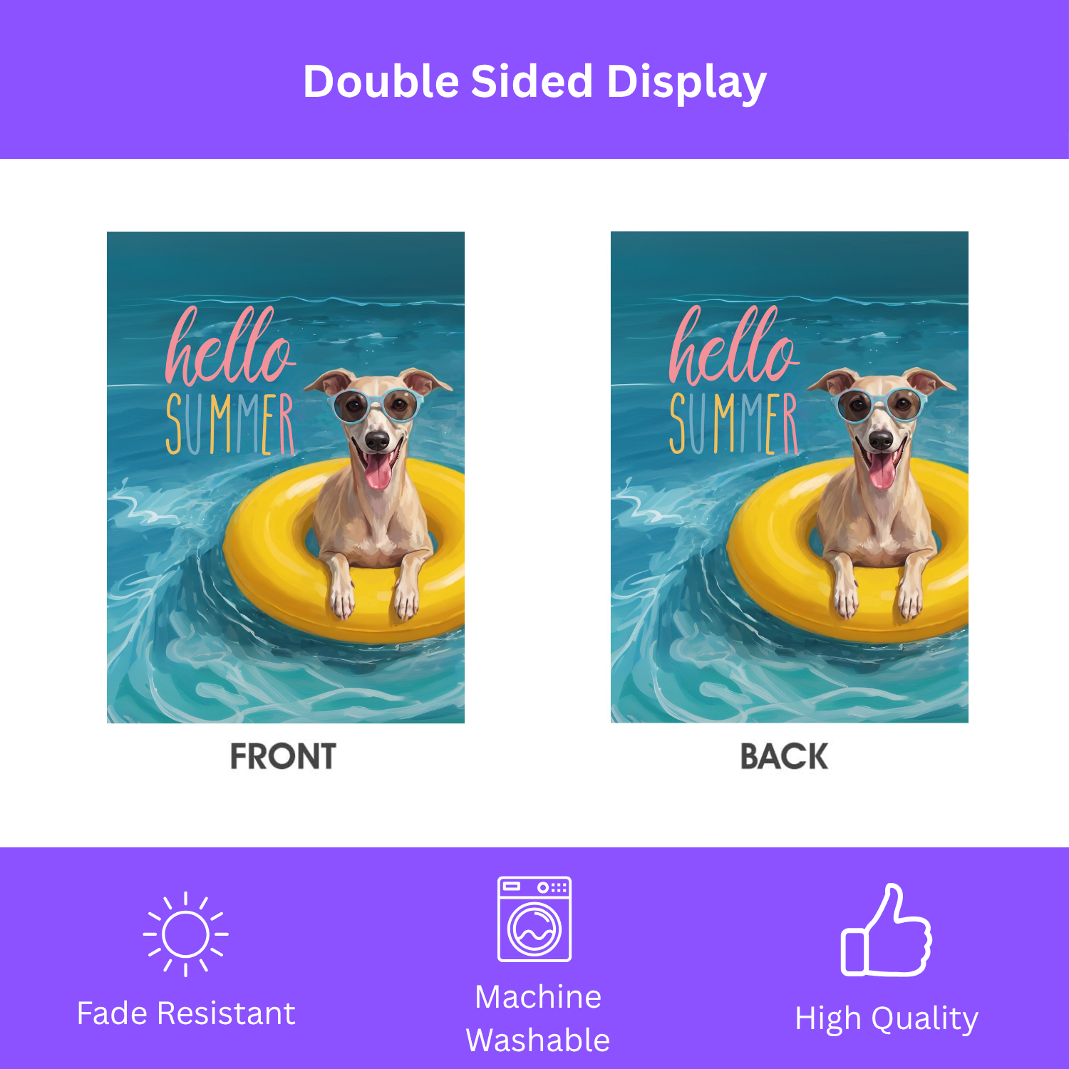 Hello Summer Whippet Garden Flag