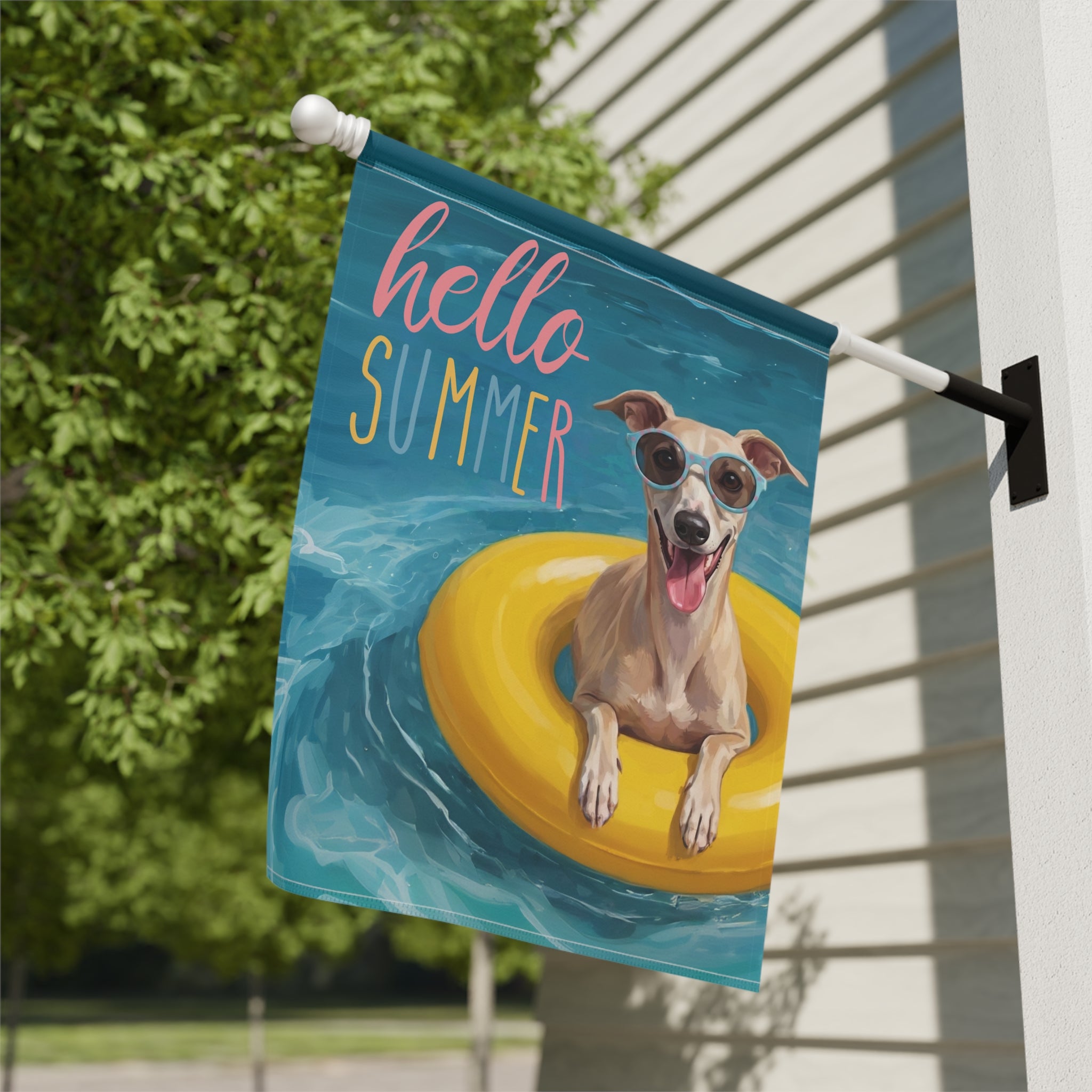 Hello Summer Whippet Garden Flag