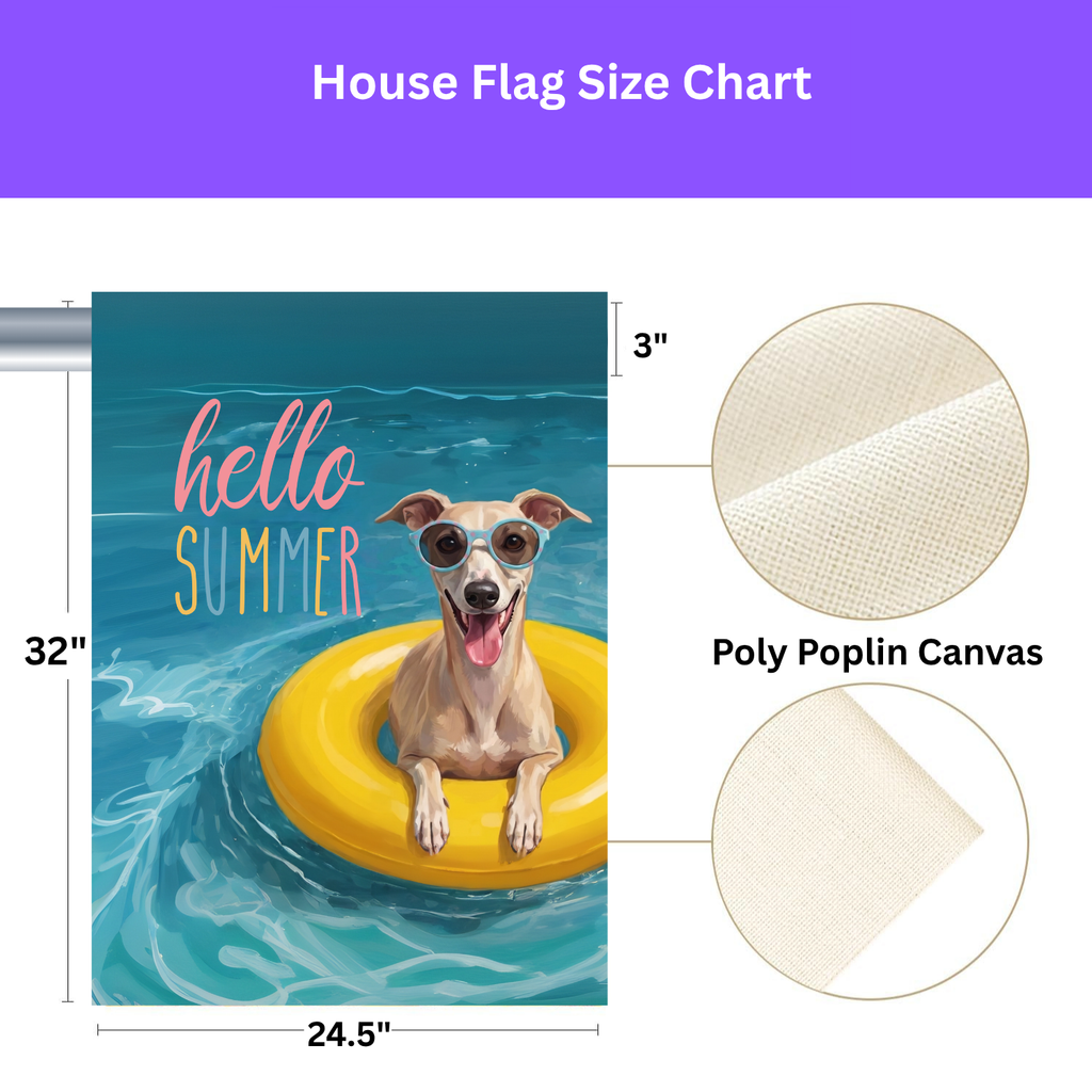 Hello Summer Whippet Garden Flag