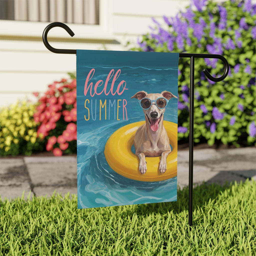 Hello Summer Whippet Garden Flag