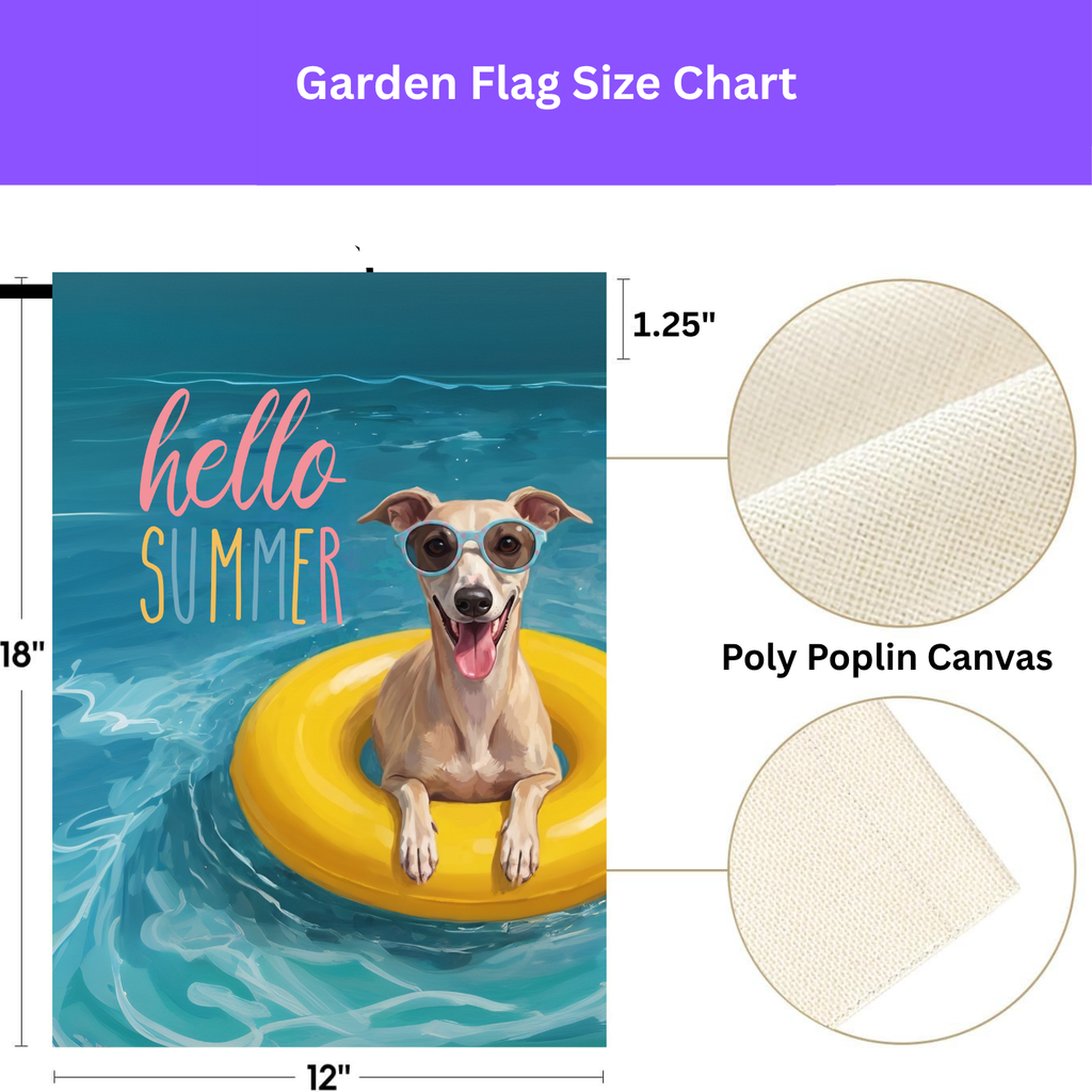 Hello Summer Whippet Garden Flag