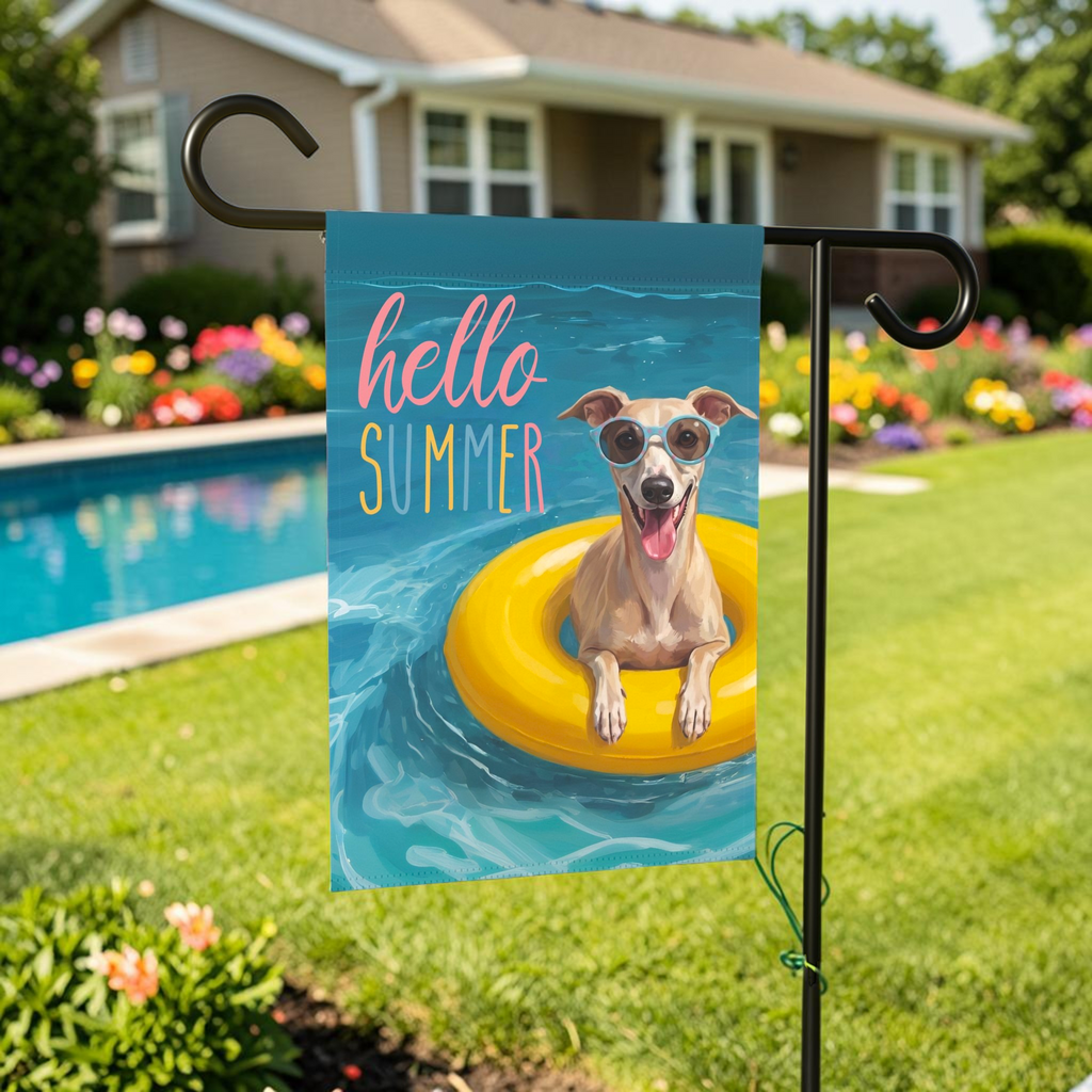 Hello Summer Whippet Garden Flag