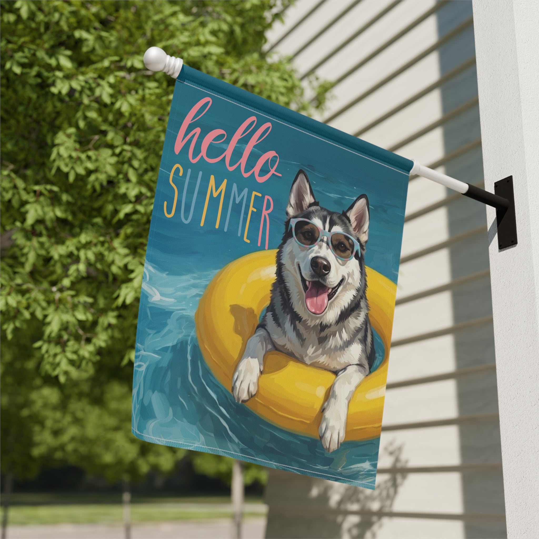 Hello Summer Siberian Husky Garden Flag