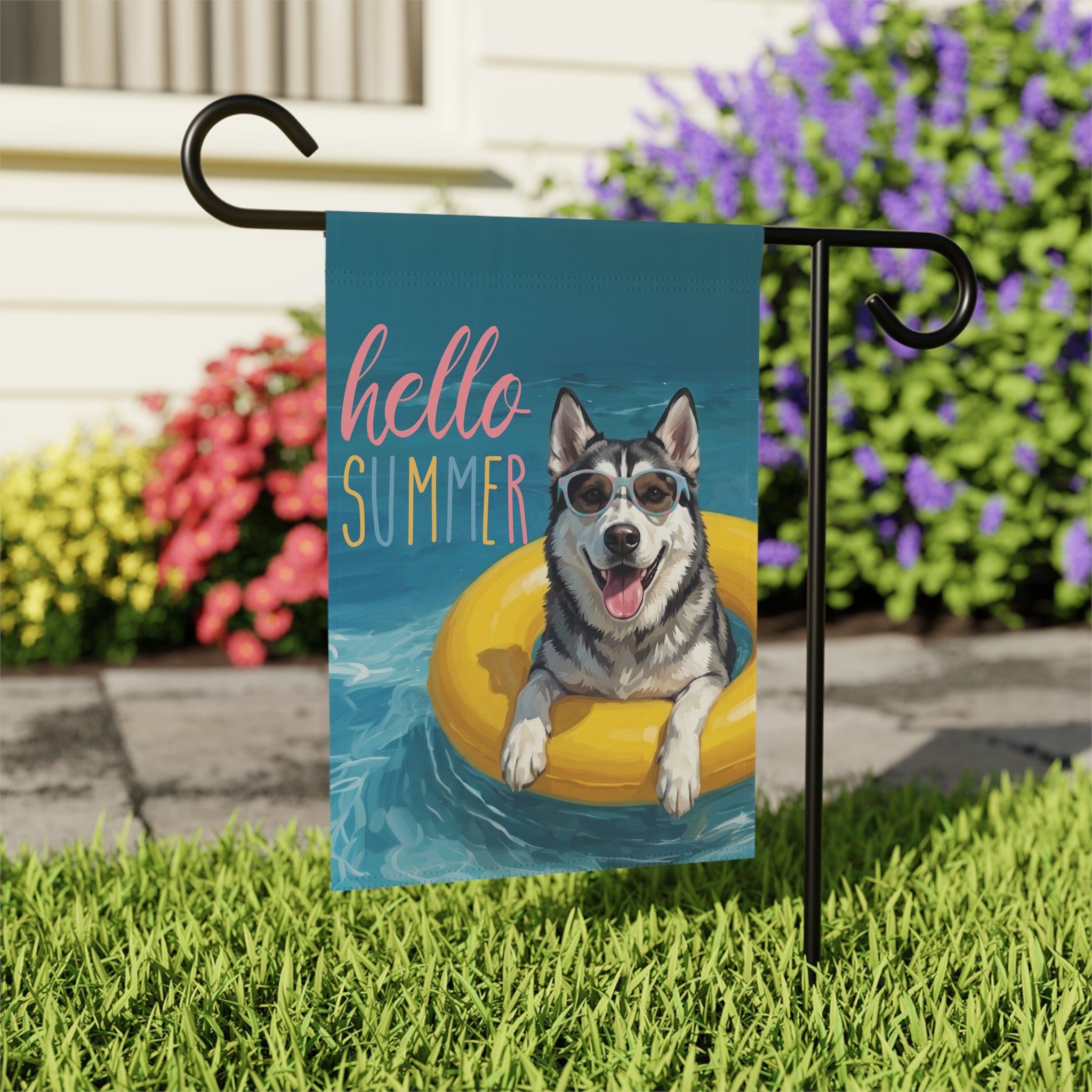 Hello Summer Siberian Husky Garden Flag