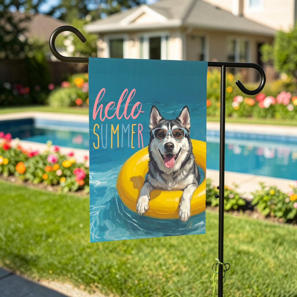 Hello Summer Siberian Husky Garden Flag