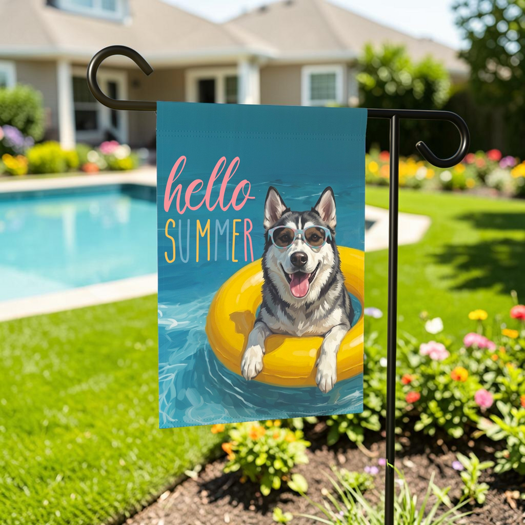 Hello Summer Siberian Husky Garden Flag
