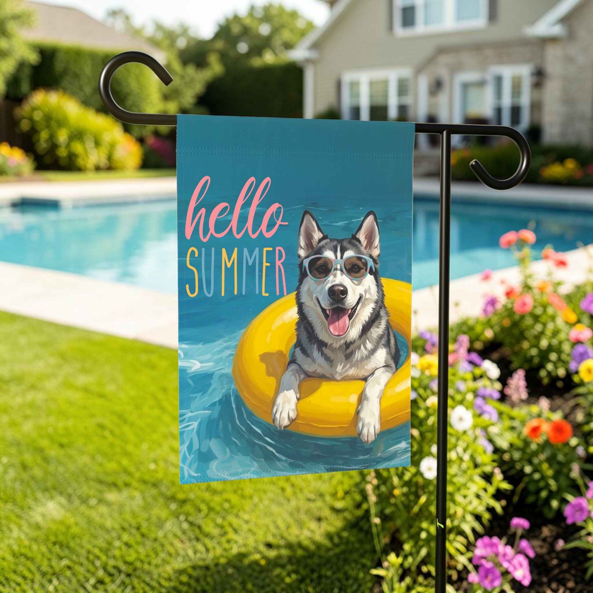 Hello Summer Siberian Husky Garden Flag
