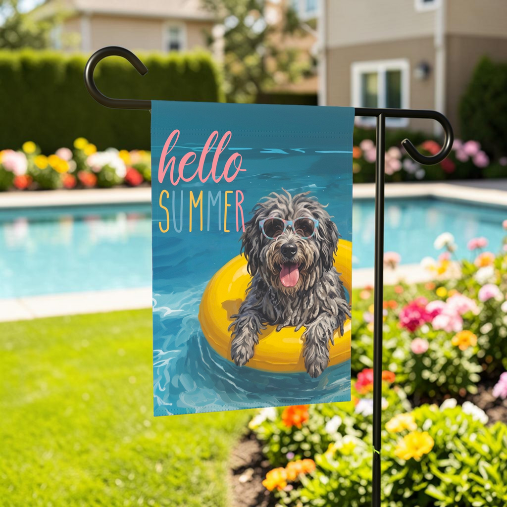 Hello Summer Bergamasco Sheepdog Garden Flag