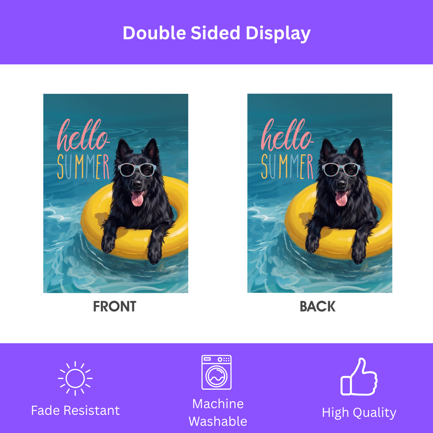 Hello Summer Belgian Sheepdog Garden Flag