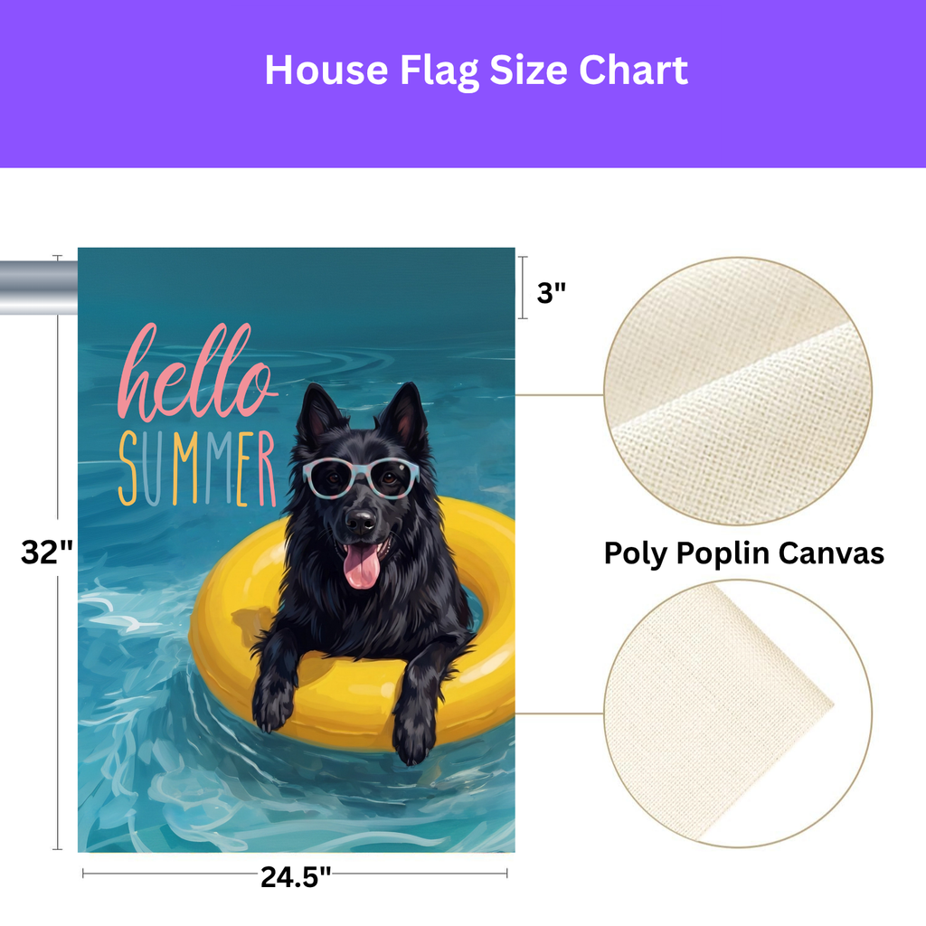 Hello Summer Belgian Sheepdog Garden Flag