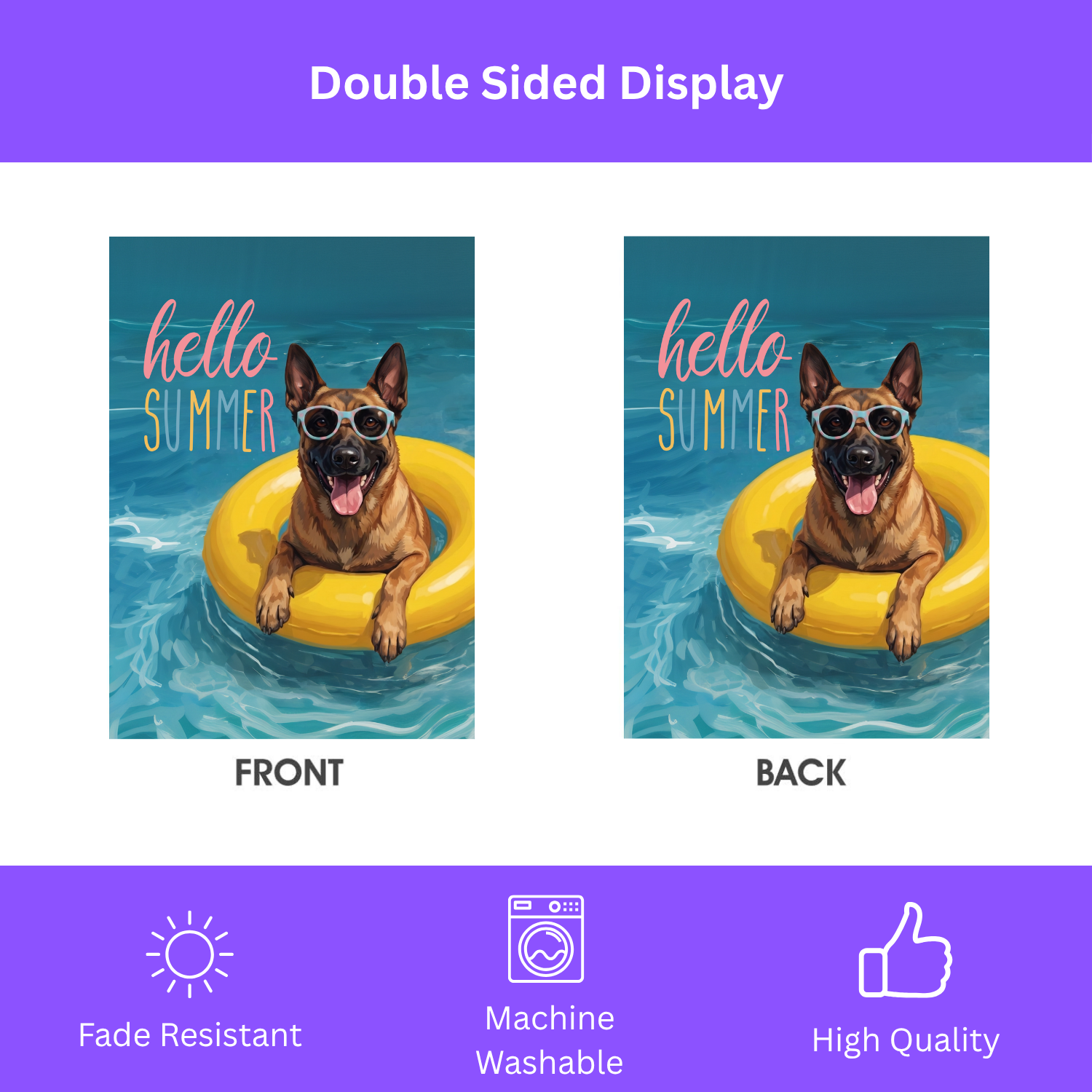 Hello Summer Belgian Malinois Garden Flag