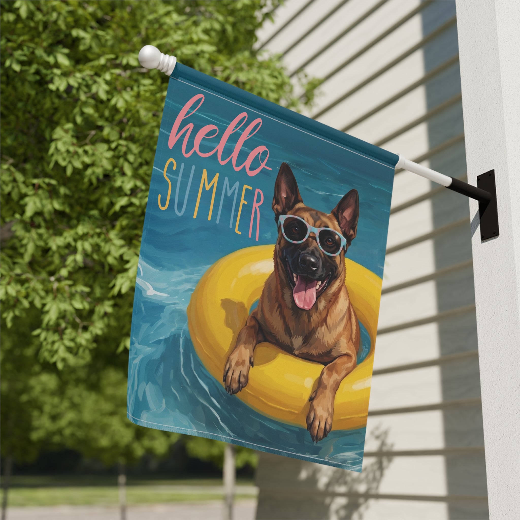 Hello Summer Belgian Malinois Garden Flag