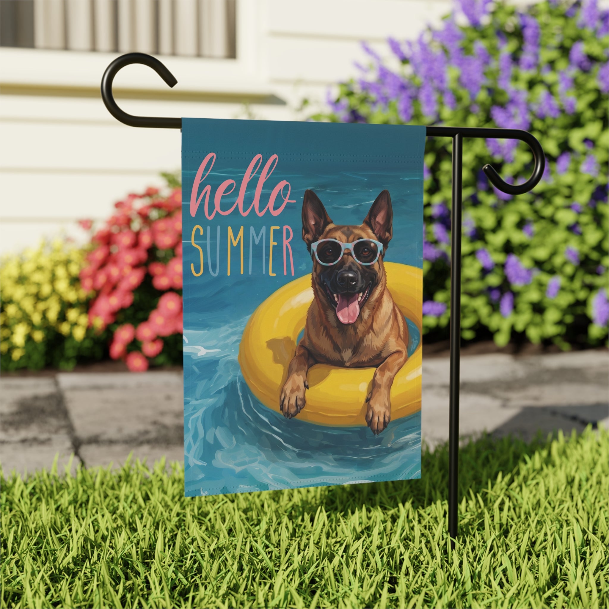 Hello Summer Belgian Malinois Garden Flag