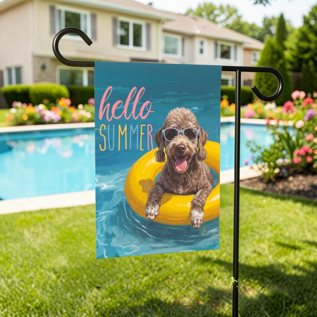Hello Summer Bedlington Terrier Garden Flag