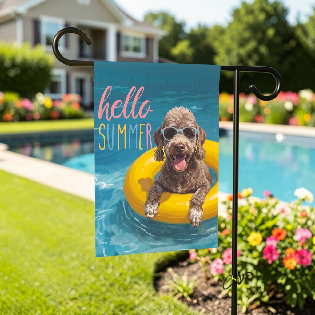 Hello Summer Bedlington Terrier Garden Flag