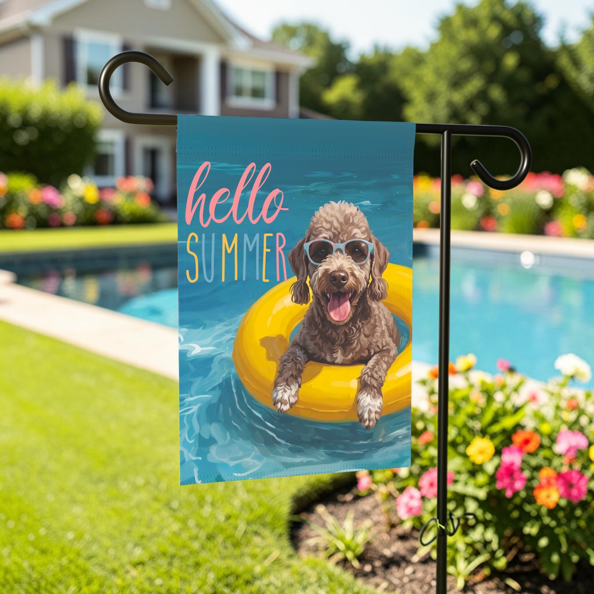 Hello Summer Bedlington Terrier Garden Flag