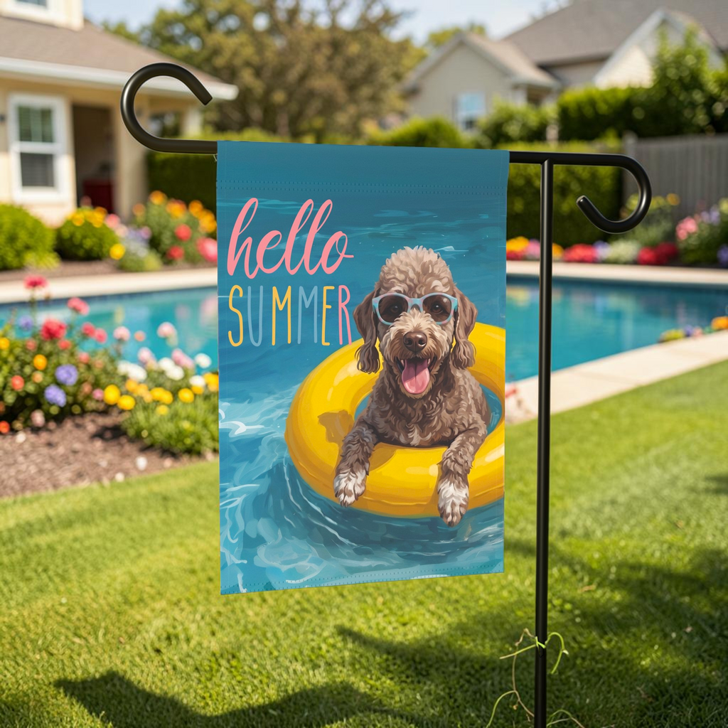 Hello Summer Bedlington Terrier Garden Flag