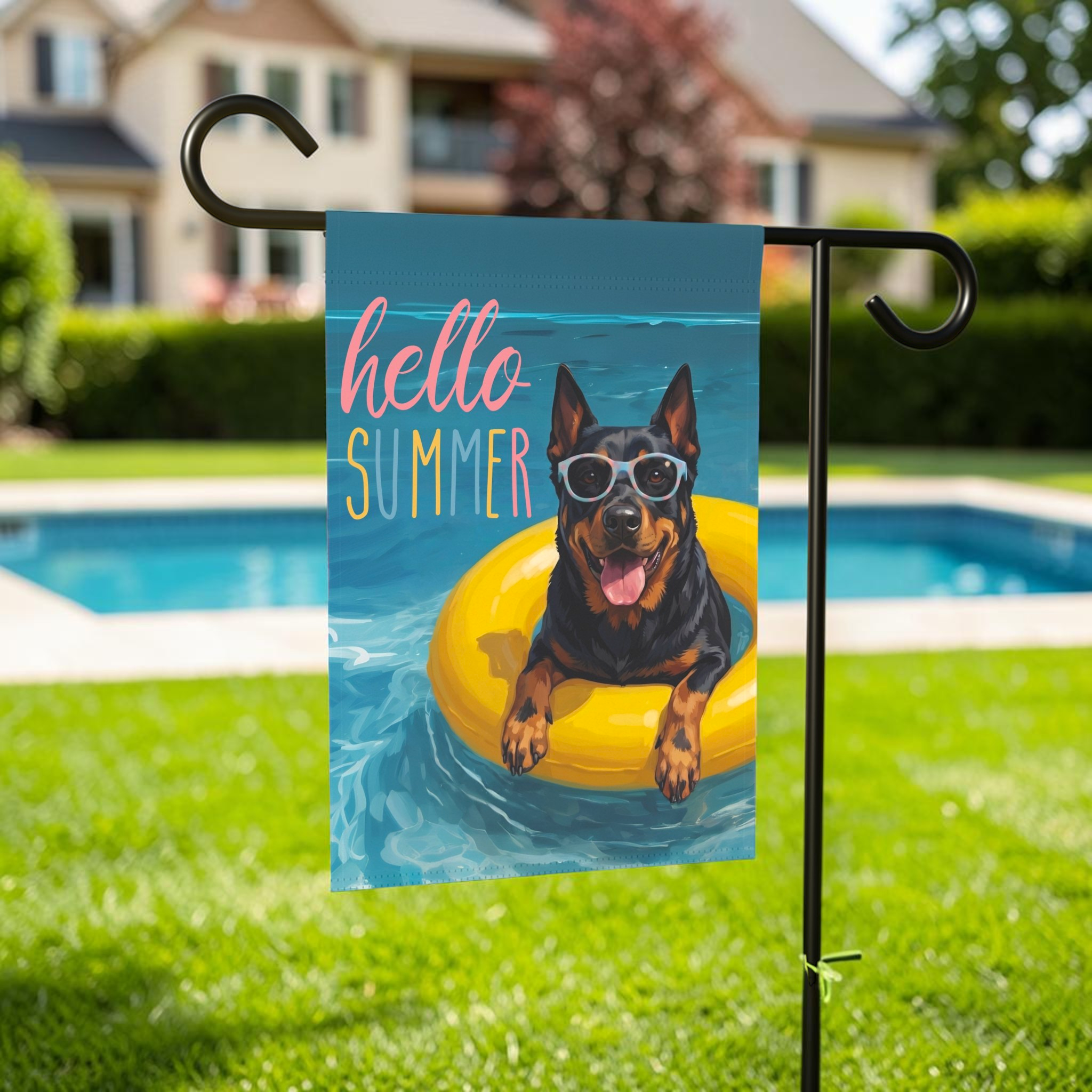 Hello Summer Beauceron Garden Flag